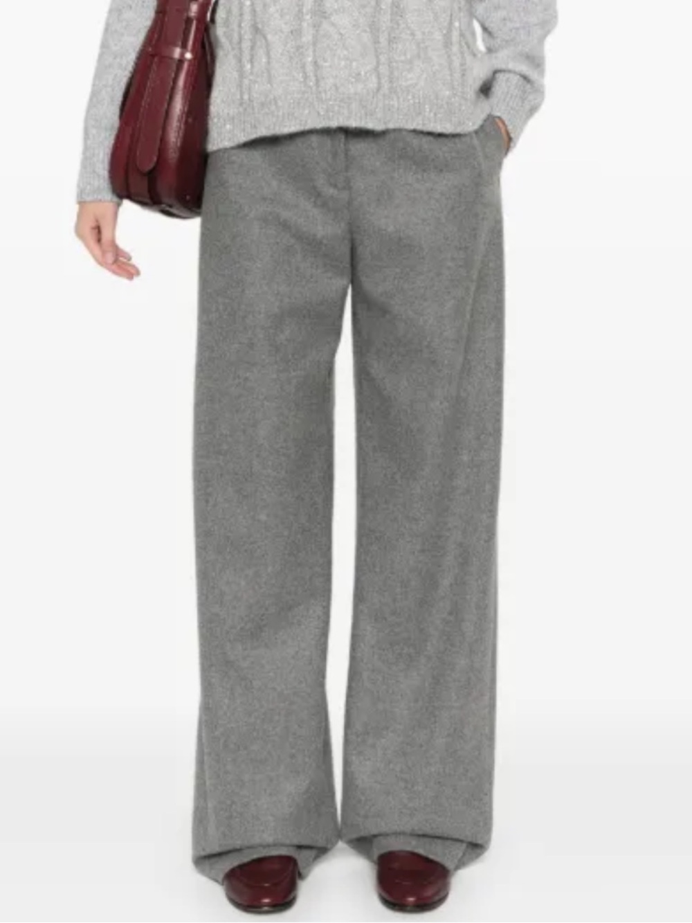 NWT Fabiana Filipinos Wide Leg Flannel Pants in Heather Gray IT 46 / US 10
